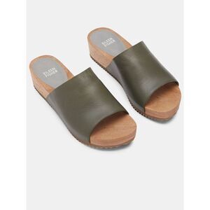 Eileen Fisher Women "Minnie" Black Leather w/Wood 1.5" Platform Sandals size 8.5